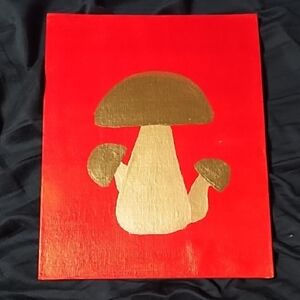 Stylized Red and Gold Mushroom Painting